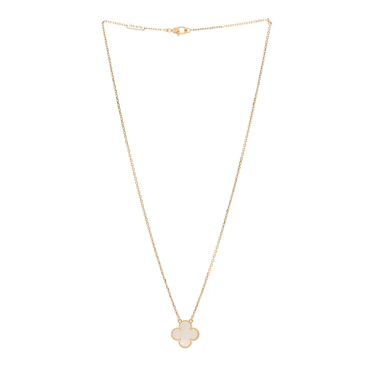 18K Yellow Gold Mother of Pearl Vintage Alhambra Pendant Necklace