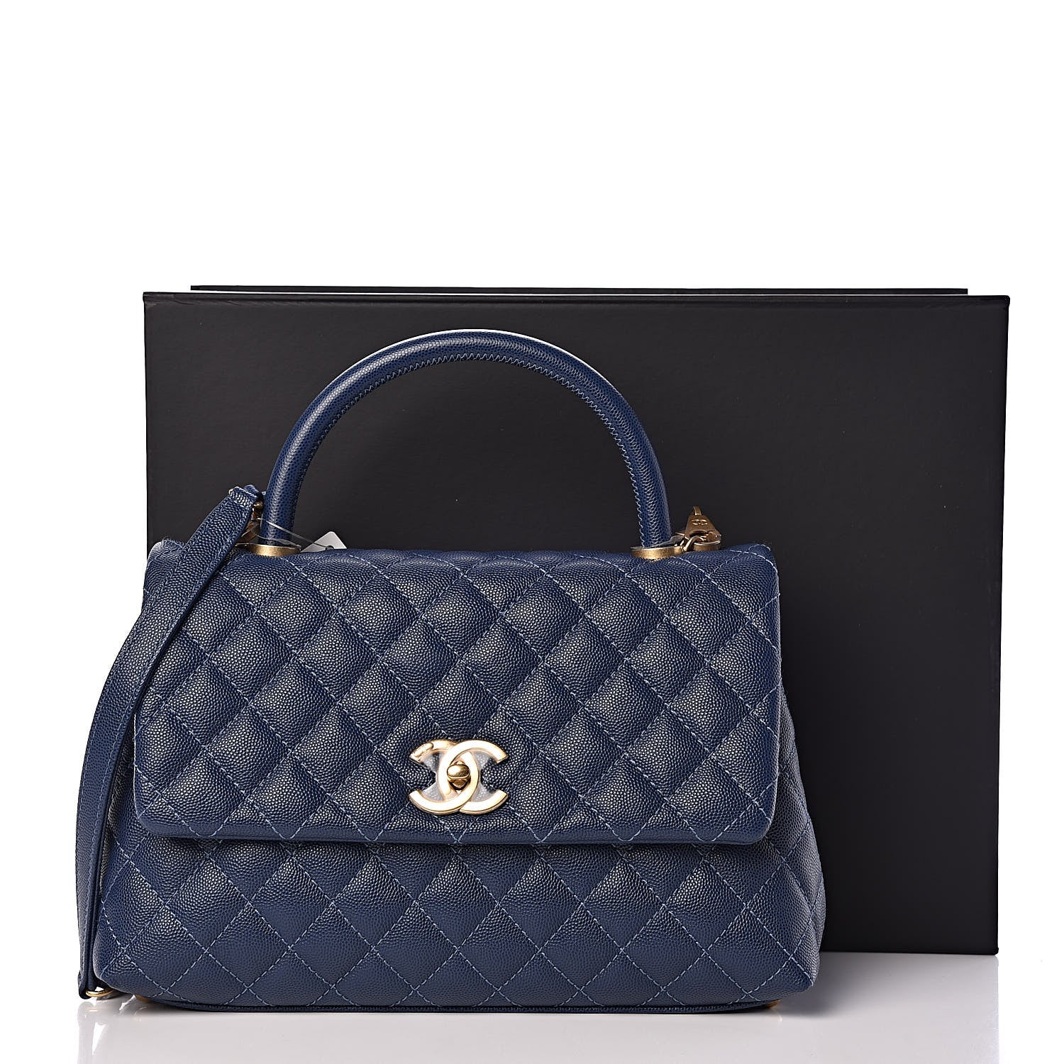 Chanel Caviar Quilted Small Coco Handle Flap Dark Blue 10 of 10
