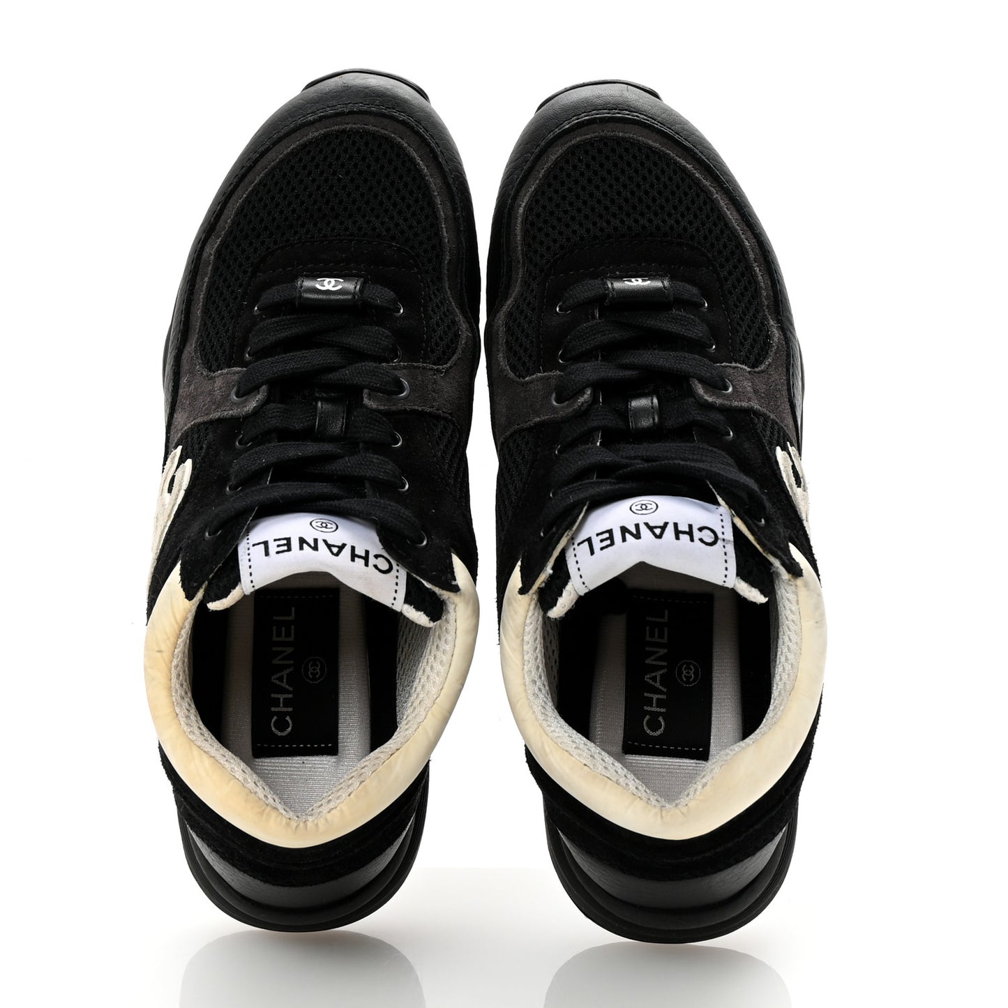 Mesh Suede Grained Calfskin Womens CC Sneakers 36.5 Black White