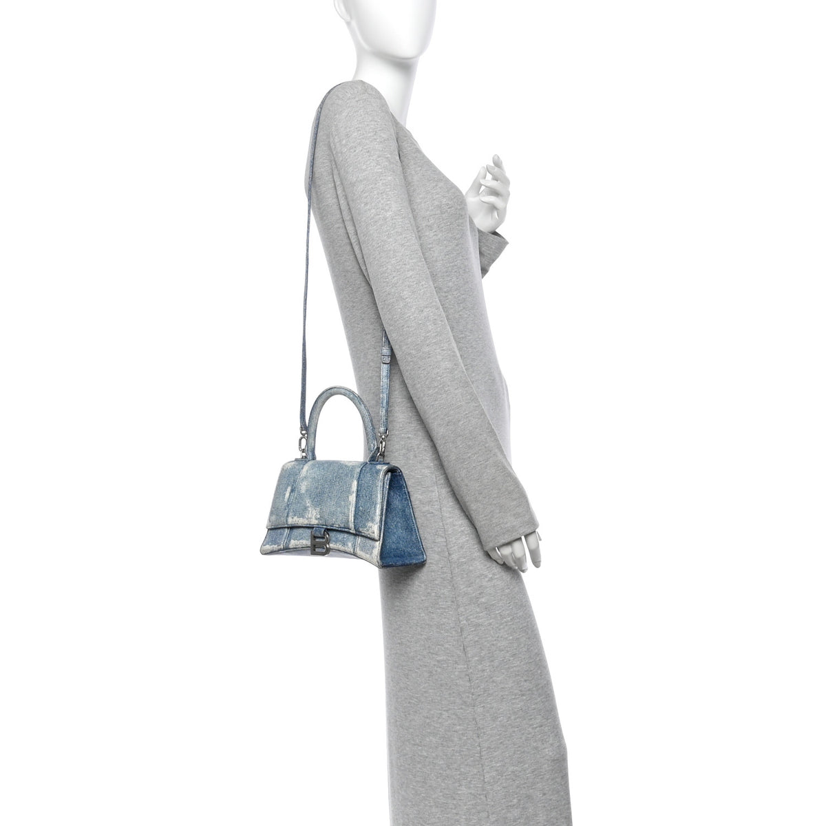 Nappa Denim Printed Small Hourglass Top Handle Bag Denim Blue