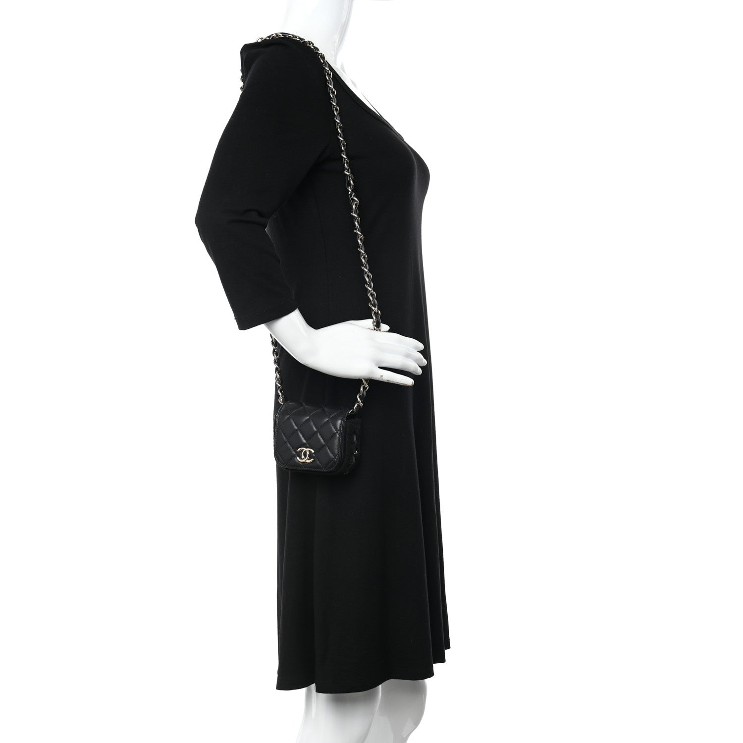 Chanel Calfskin Crochet Embroidered Quilted Mini Clutch with Chain Black 2 of 18