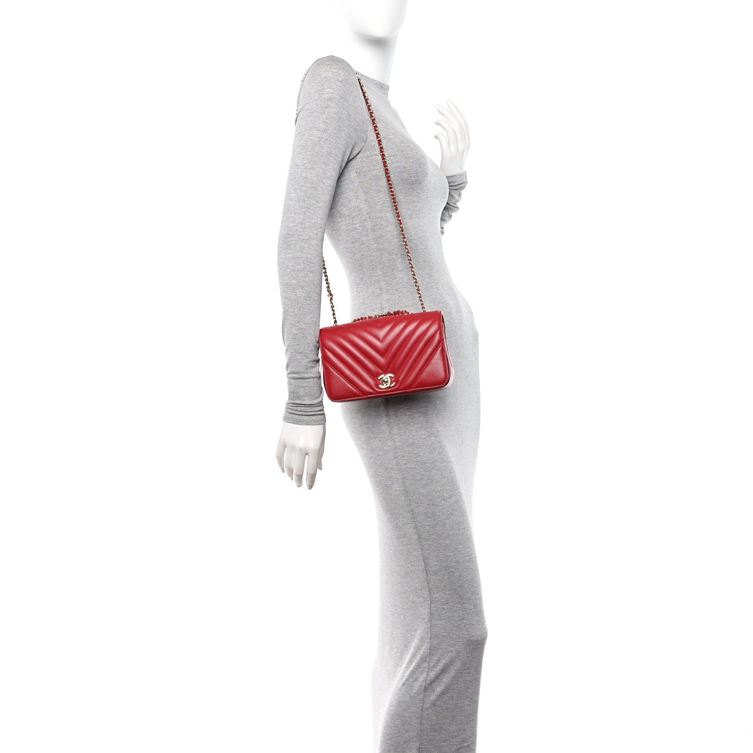 Chanel Calfskin Chevron Quilted Mini Statement Flap Red 2 of 12