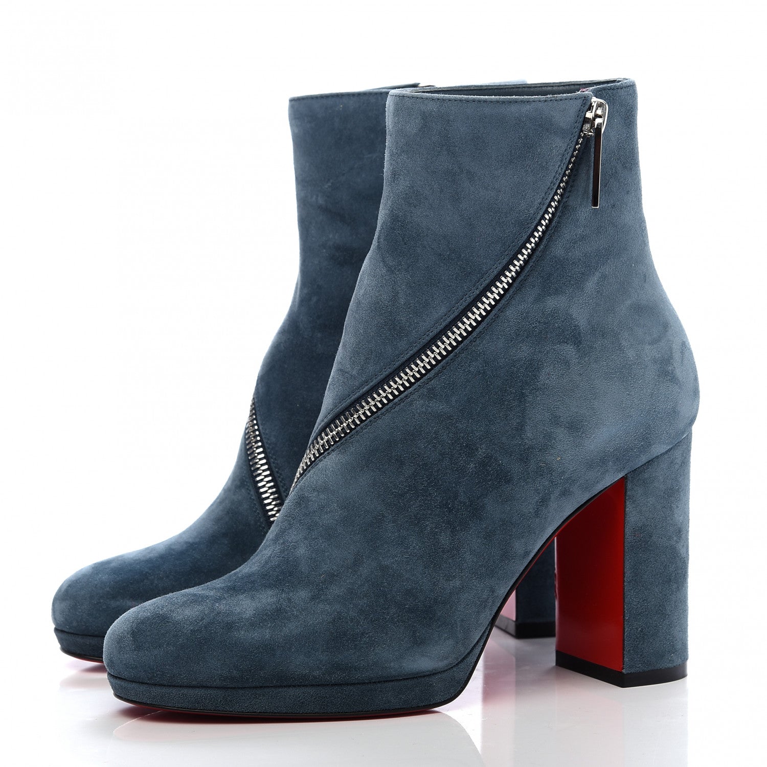 Christian Louboutin Veau Velours Birgitta 100 Zip Around Ankle Bootie 35 Tempete 3 of 8