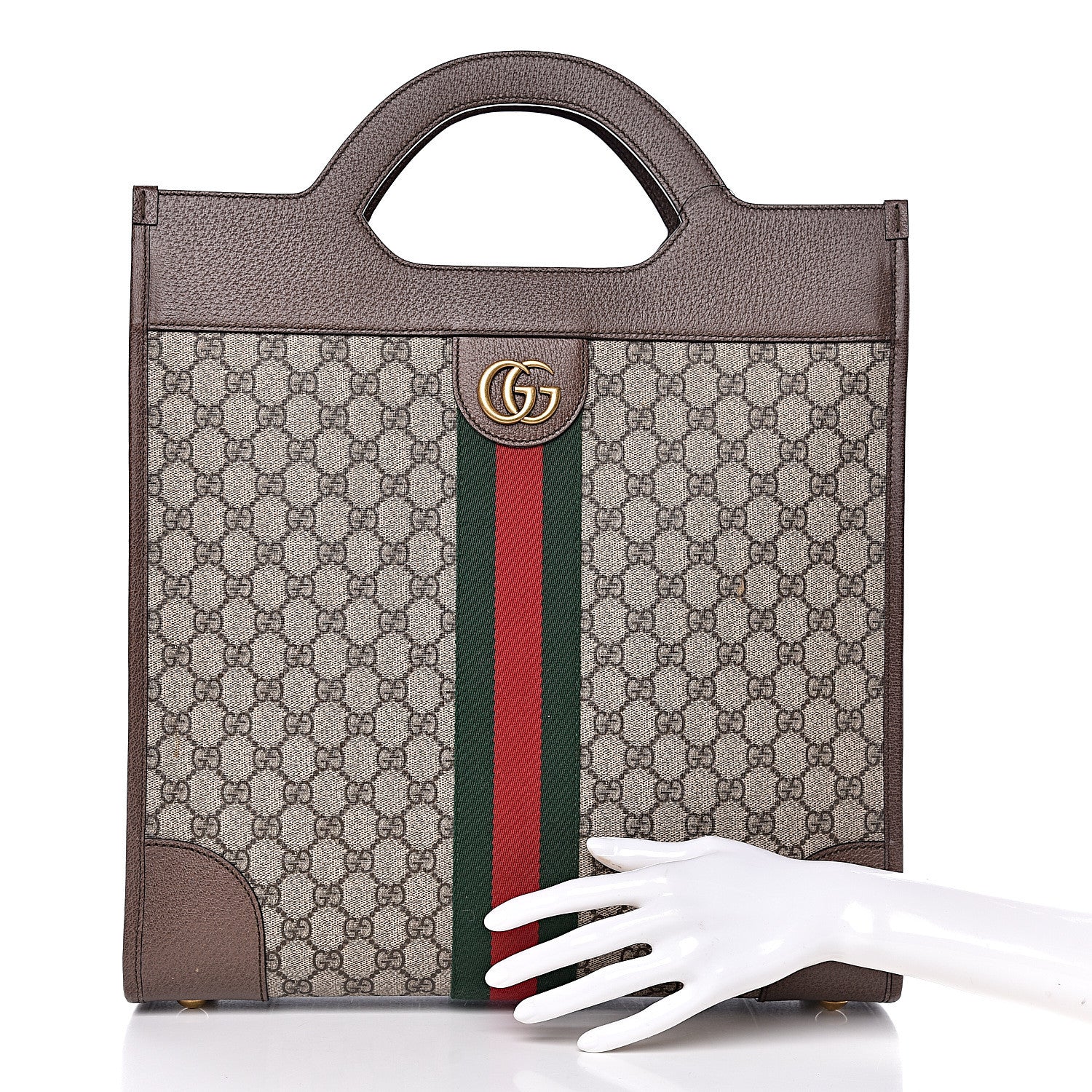 Gucci GG Supreme Monogram Textured Calfskin Web Medium Ophidia Slip Handle Tote Beige Ebony New Acero 3 of 11