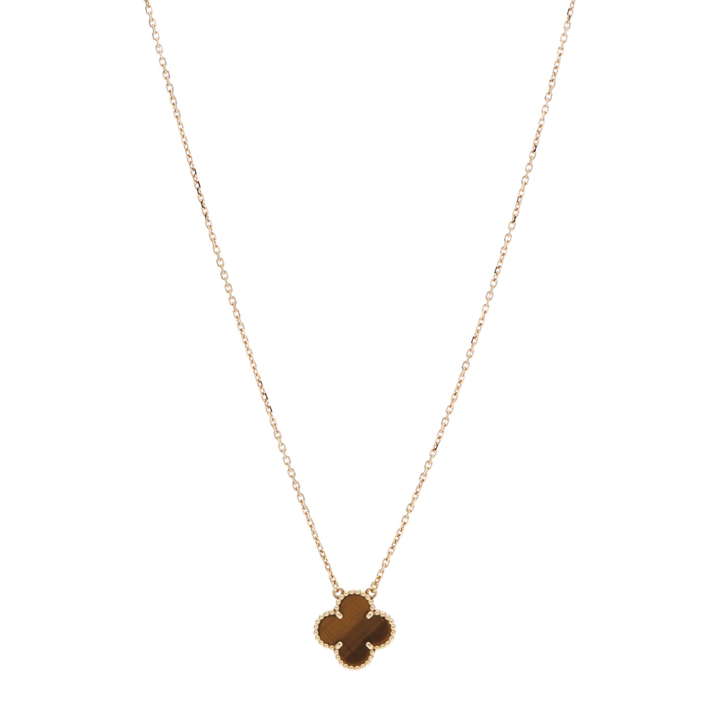 18K Yellow Gold Tiger Eye Vintage Alhambra Pendant Necklace