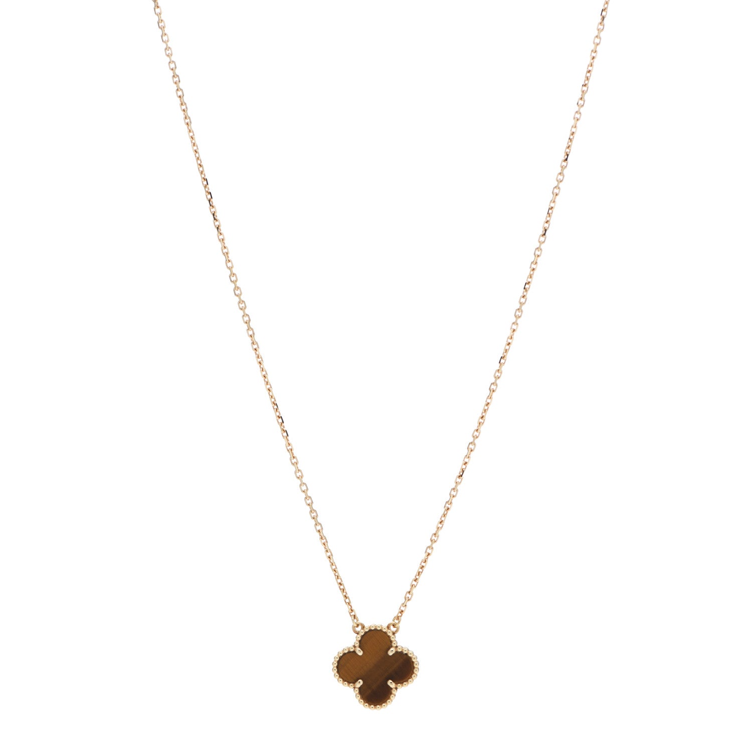 Van Cleef & Arpels 18K Yellow Gold Tiger Eye Vintage Alhambra Pendant Necklace 1 of 6