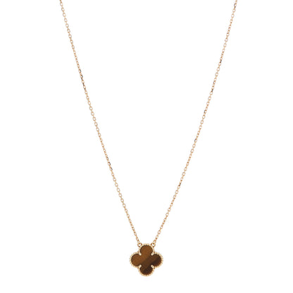 Van Cleef & Arpels 18K Yellow Gold Tiger Eye Vintage Alhambra Pendant Necklace 1 of 6