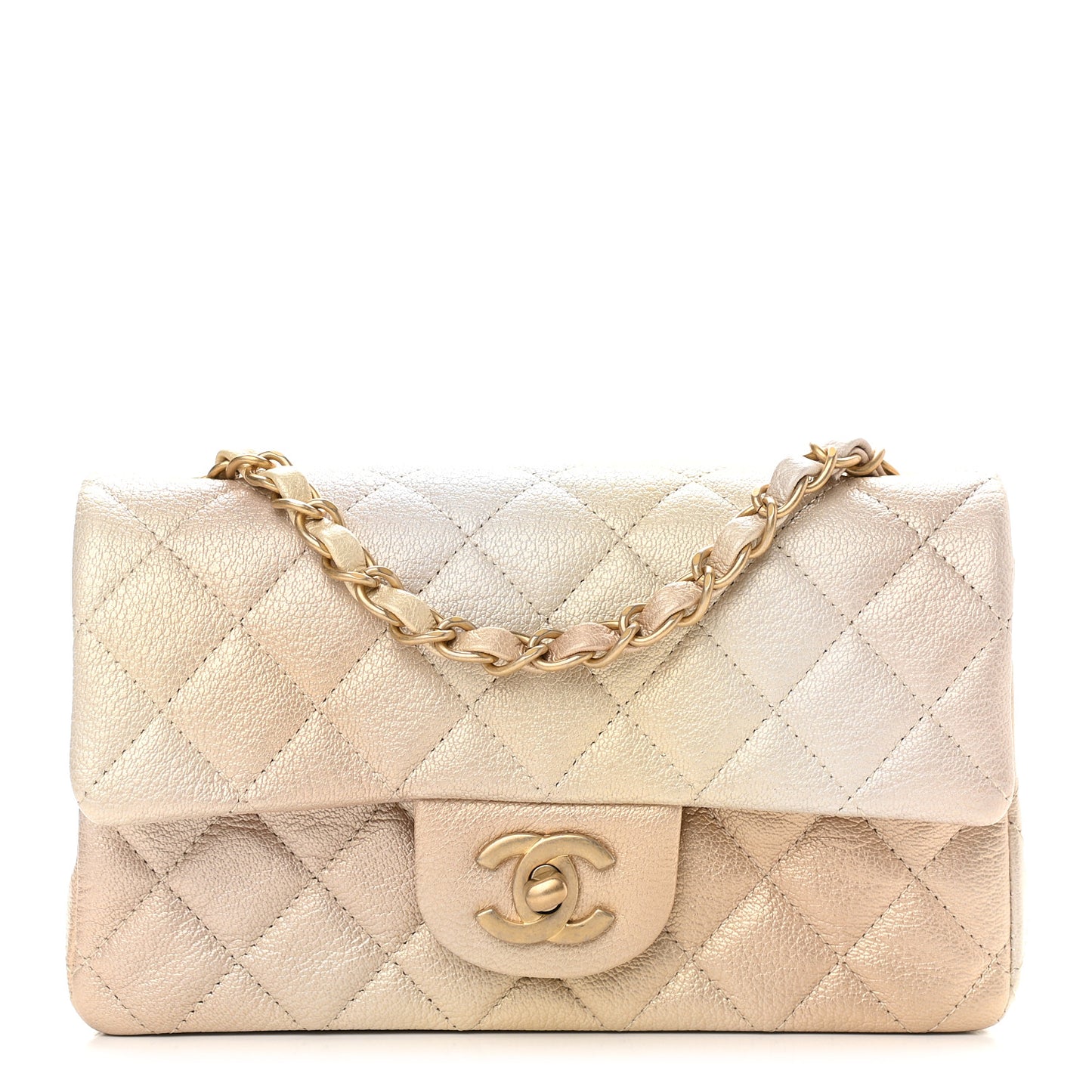 Metallic Goatskin Quilted Mini Rectangular Flap Gold