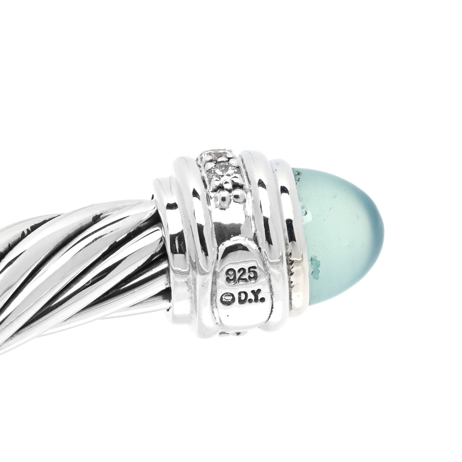 David Yurman Sterling Silver Diamond Blue Chalcedony 7mm Cable Classics Bracelet 3 of 4