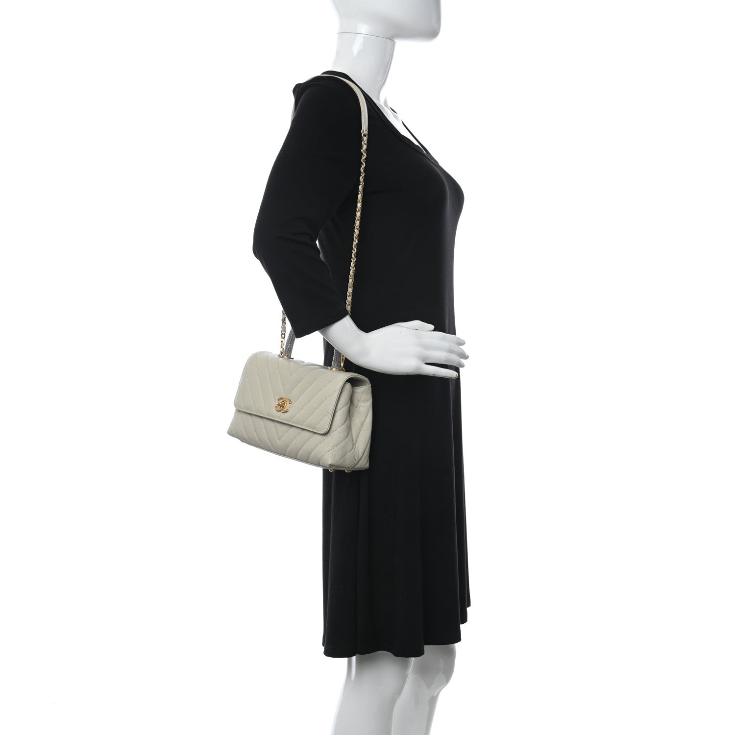 Chanel Caviar Lizard Chevron Quilted Mini Coco Handle Flap Ivory 2 of 10