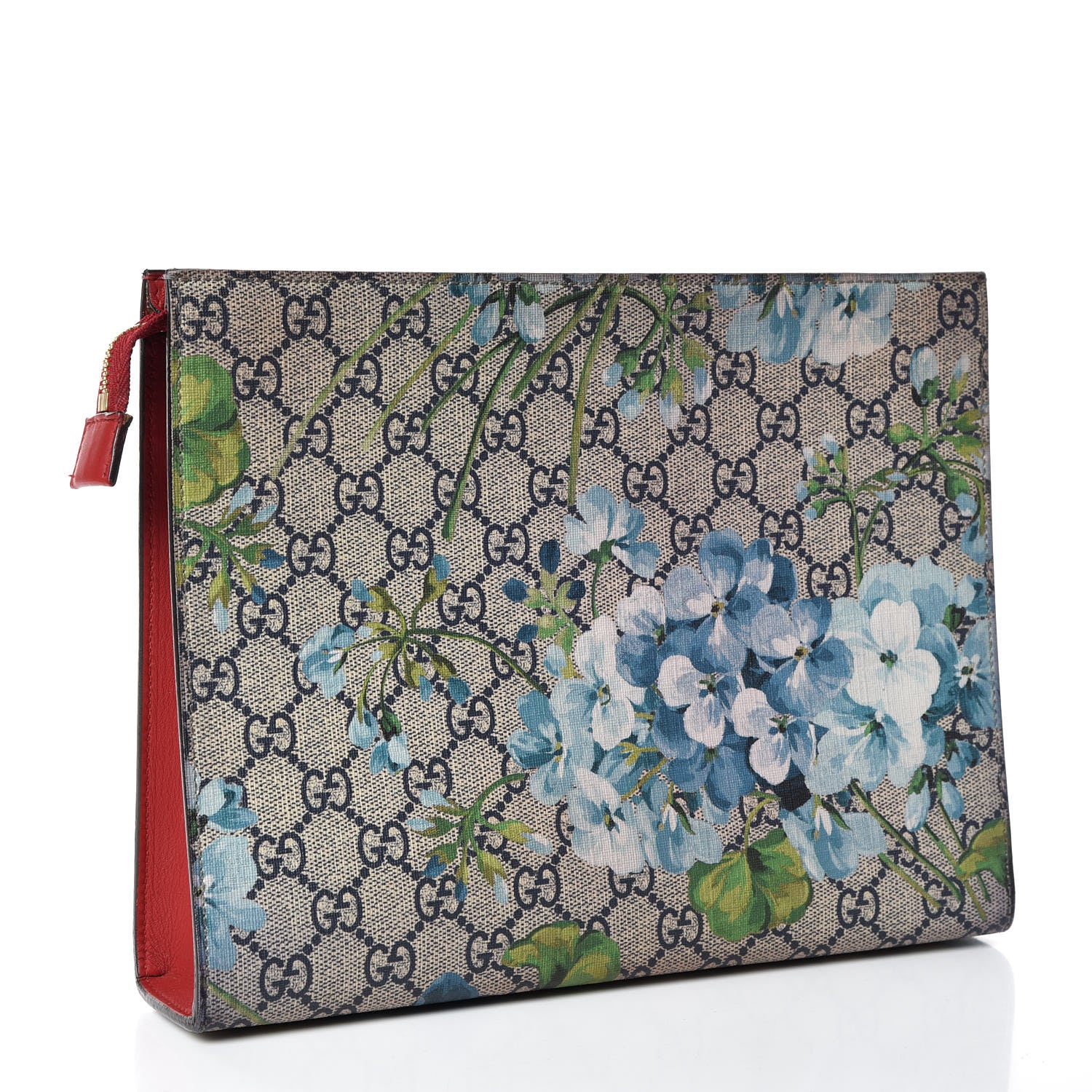 Gucci GG Supreme Monogram Blooms Large Cosmetic Case Beige Blue Navy Hibiscus Red 3 of 14