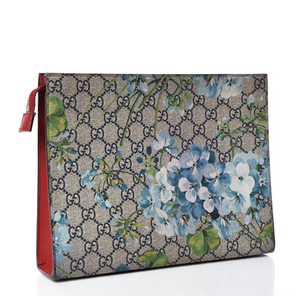 Gucci GG Supreme Monogram Blooms Large Cosmetic Case Beige Blue Navy Hibiscus Red 3 of 14