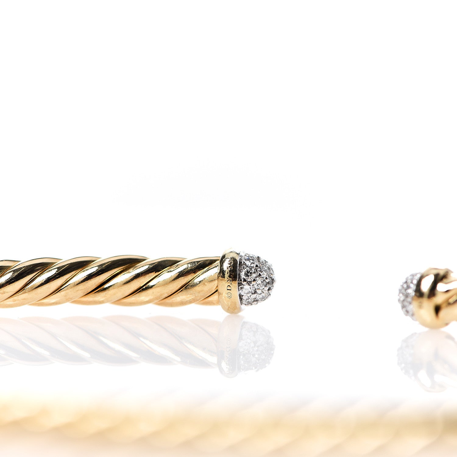 David Yurman 18K Yellow Gold Diamond 4mm Cablespira Bracelet 3 of 4