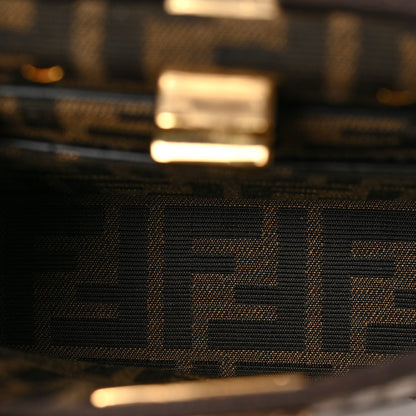 Fendi Fabric Jacquard Paillettes Vitello Seta FF 1974 Petite Peekaboo I SEE U Satchel Tobacco Moro 5 of 8