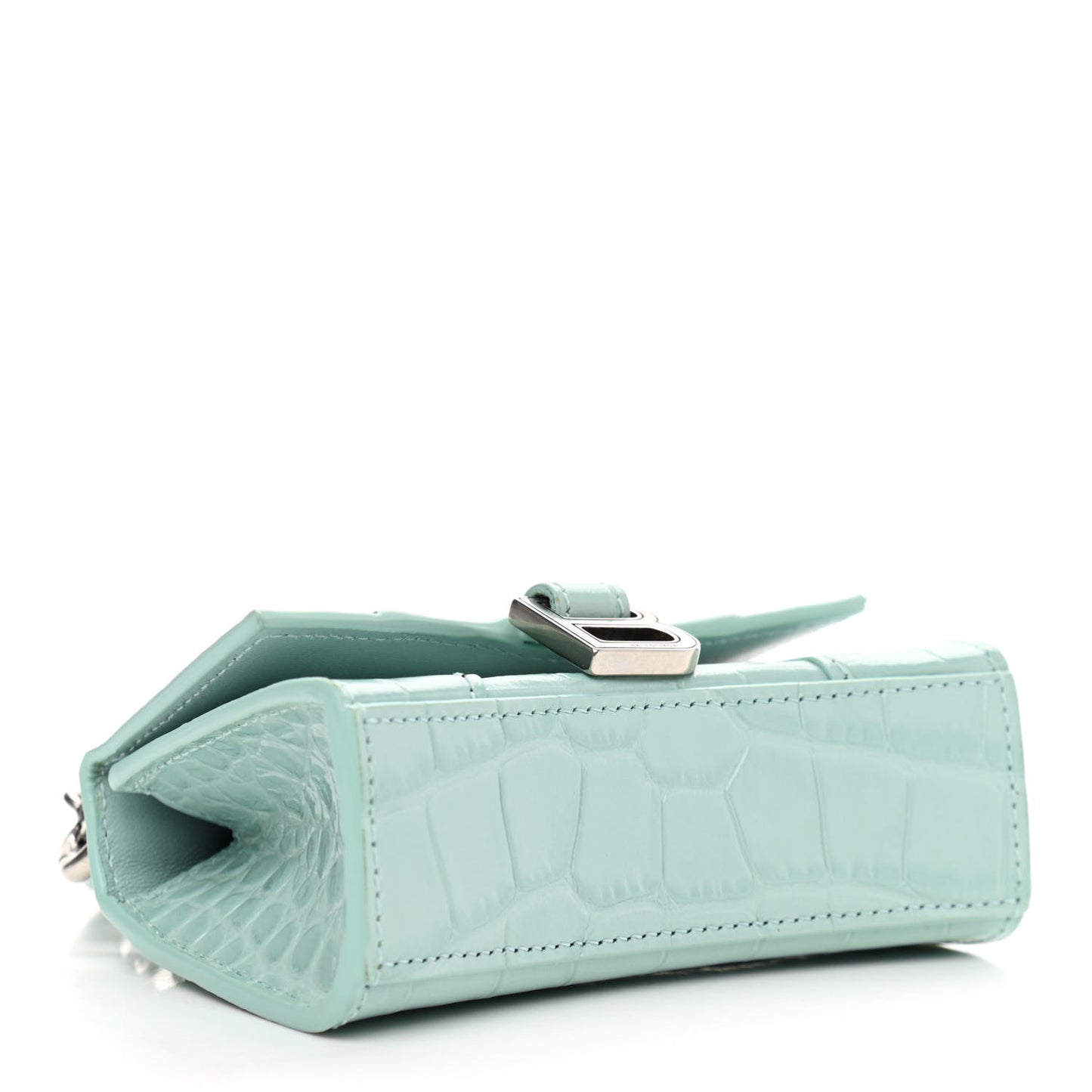 Shiny Calfskin Crocodile Embossed Hourglass Top Handle Bag Mini with Chain Green Acqua