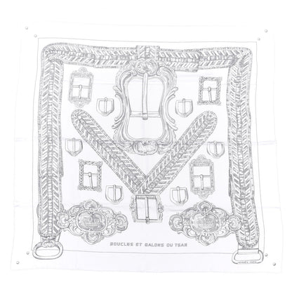 Hermes Silk Boucles Et Galons Du Tsar Scarf 90 Blanc Casse Black 1 of 4