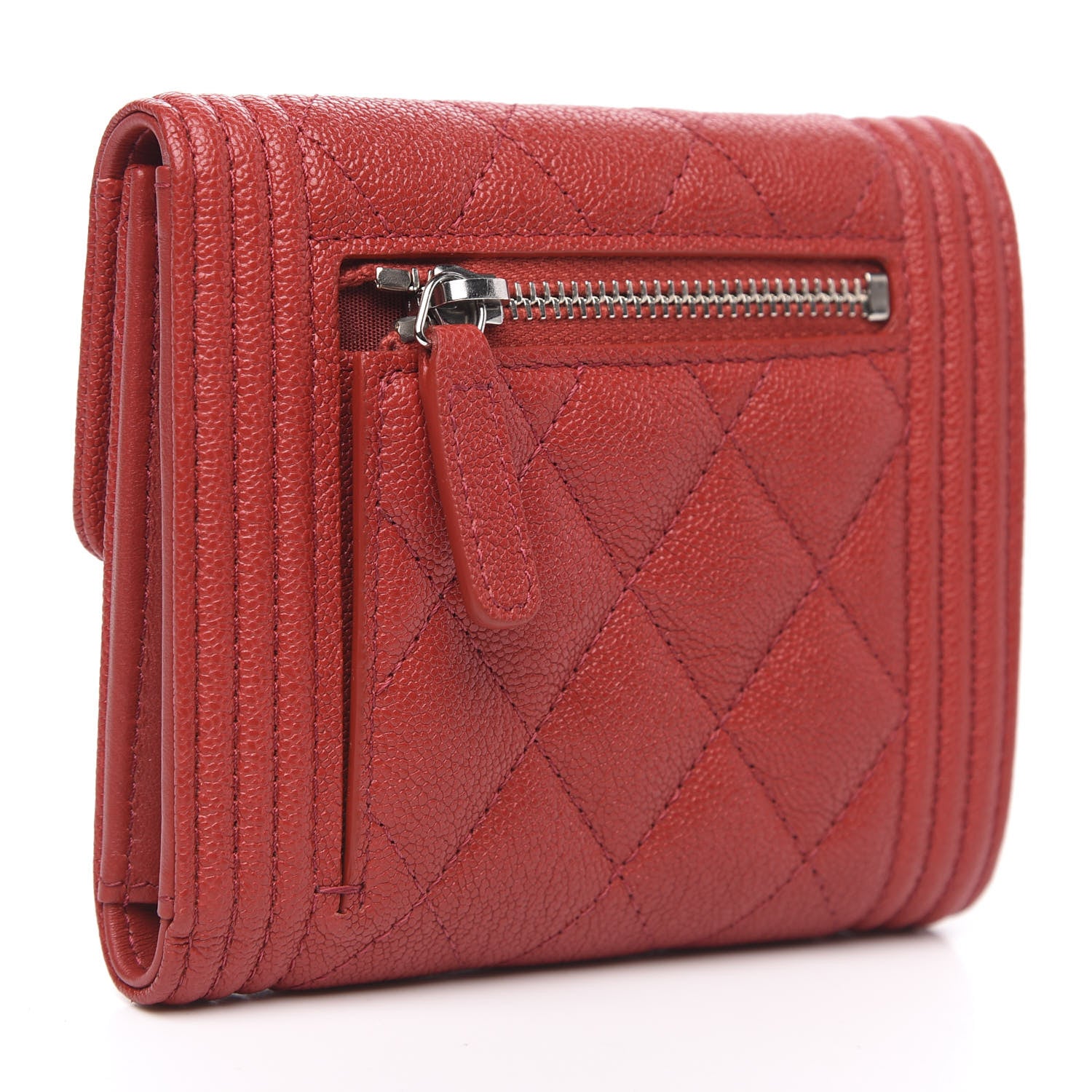 Chanel Caviar Quilted Compact Boy Wallet Red 3 of 7