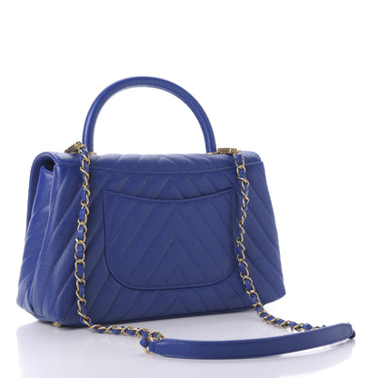 Chanel Caviar Chevron Quilted Small Coco Handle Flap Blue 3 of 10