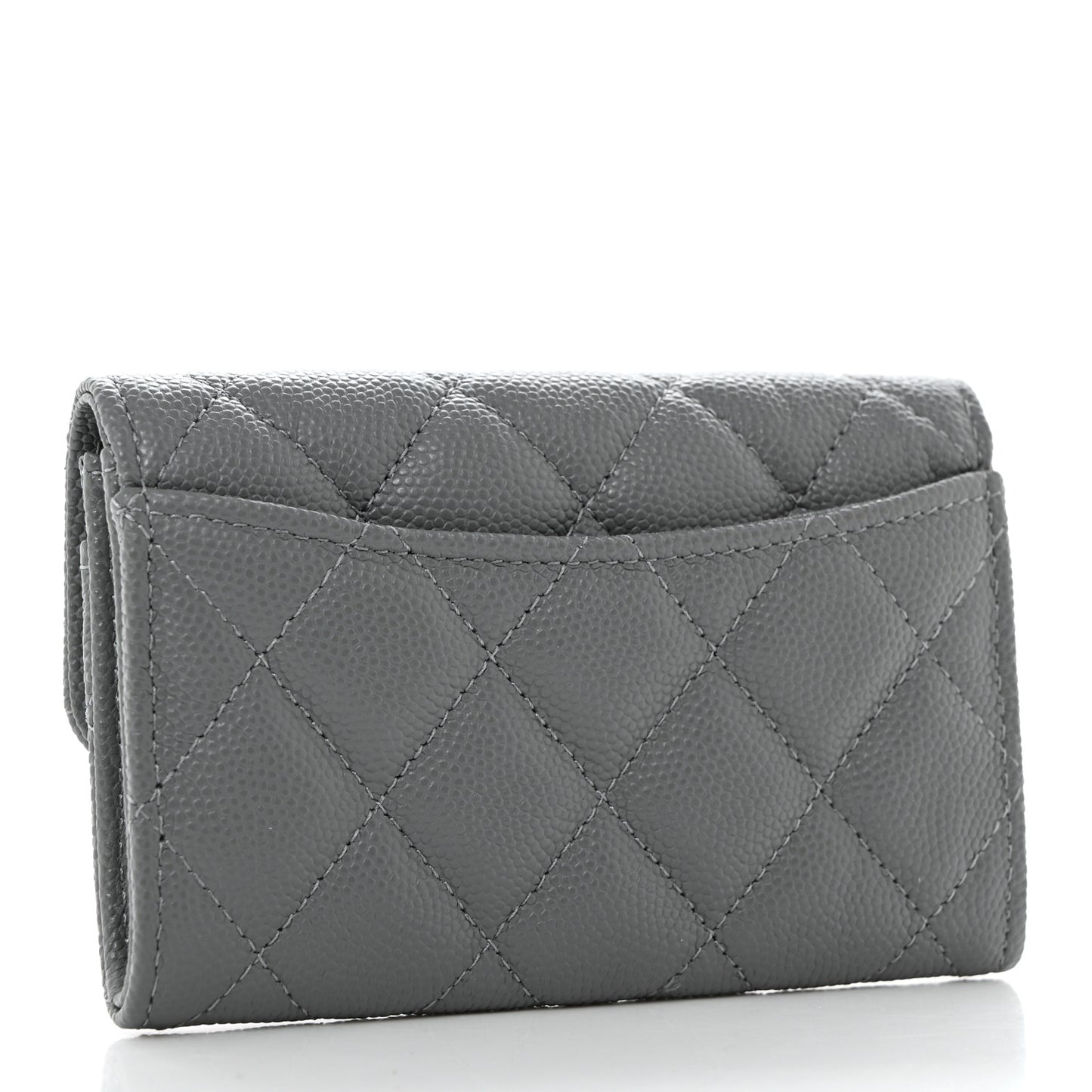 Caviar Quilted Flap Card Holder Wallet Dark Grey