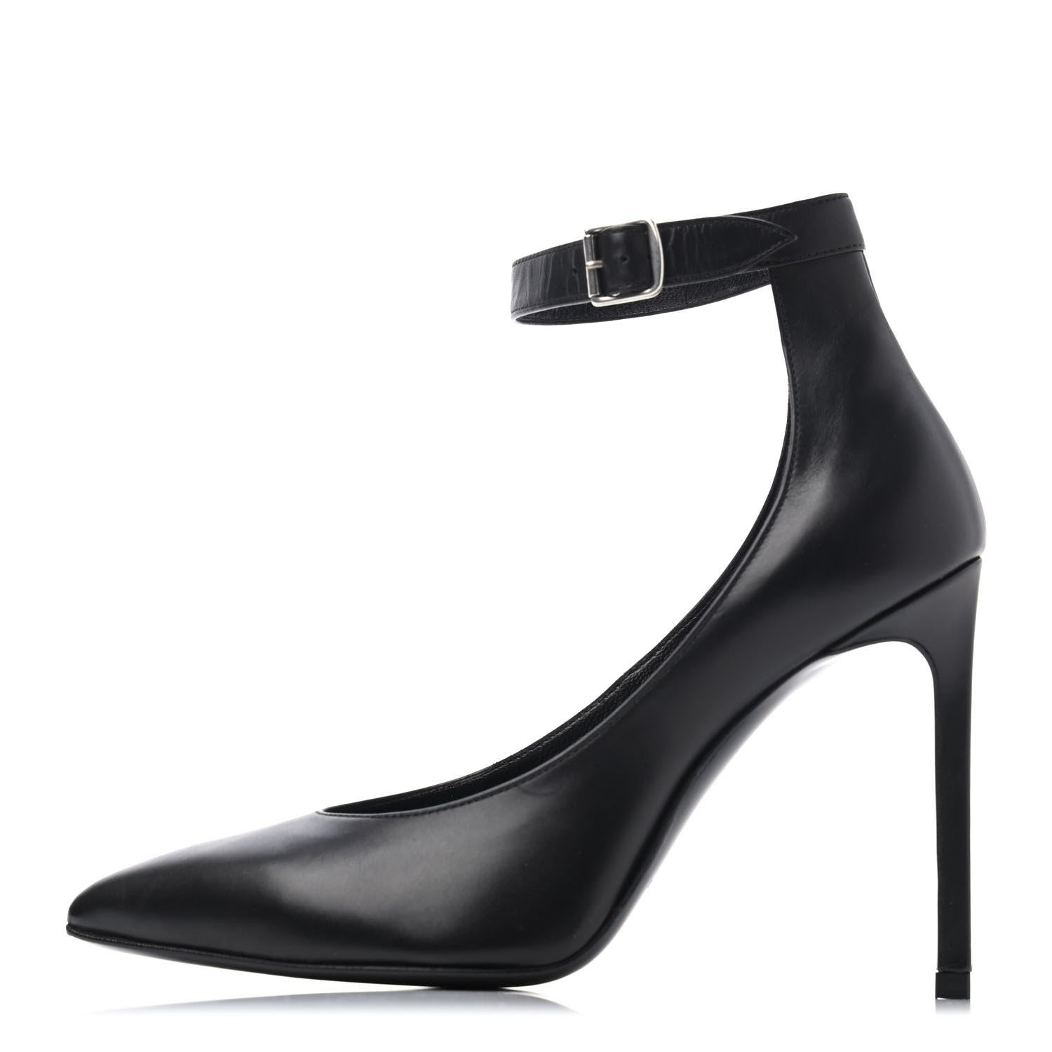 Saint Laurent Seta Calfskin Astra Paris 105 Ankle Strap Pumps 35.5 Black 1 of 4