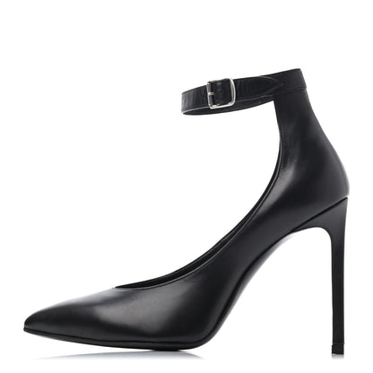 Saint Laurent Seta Calfskin Astra Paris 105 Ankle Strap Pumps 35.5 Black 1 of 4