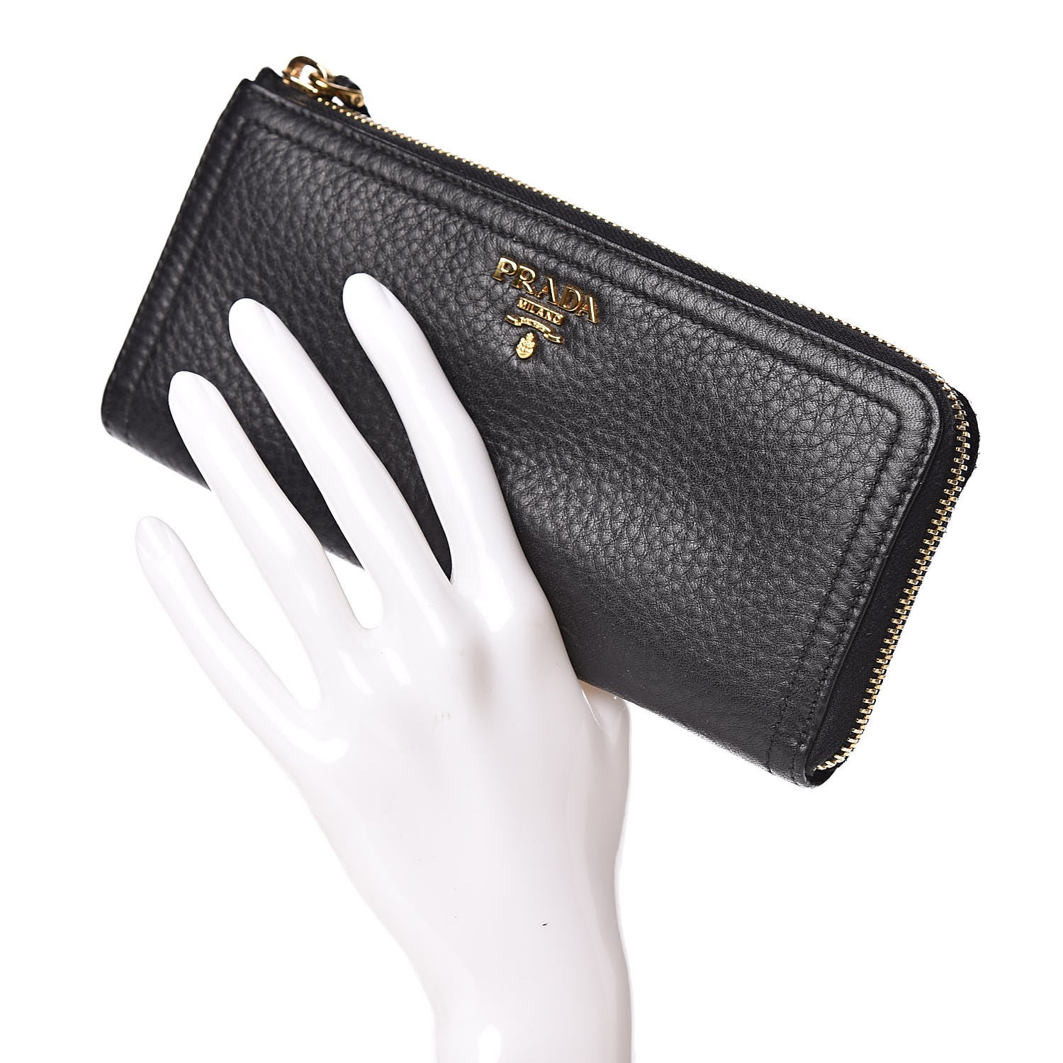 Prada Vitello Daino Zip Around Wallet Nero Black 2 of 11