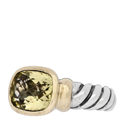David Yurman Sterling Silver 14K Yellow Gold Prasiolite 10mm Noblesse Ring 52 6 3 of 6