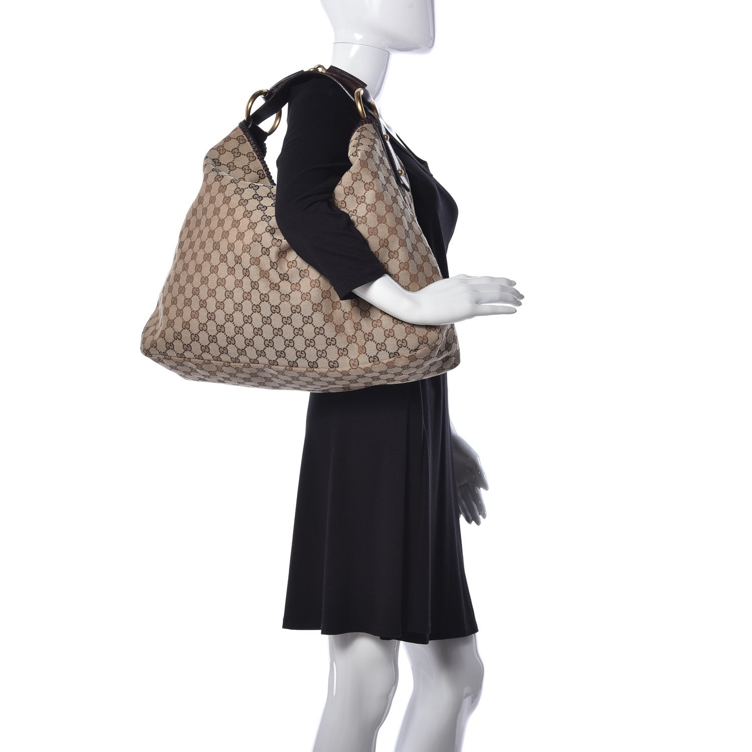 Gucci Monogram Large Horsebit Chain Hobo Dark Brown 2 of 9