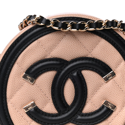 Chanel Caviar Quilted Round Filigree Crossbody Beige Black 8 of 12