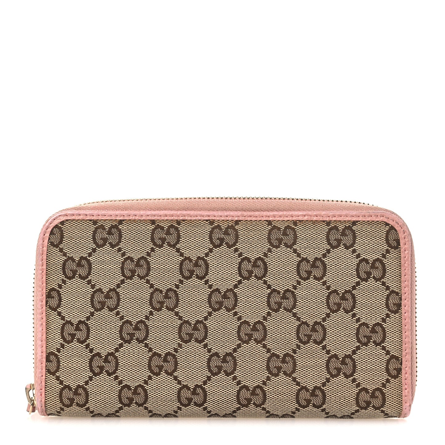 Monogram Dollar Calfskin Zip Around Wallet Beige Ebony Soft Pink
