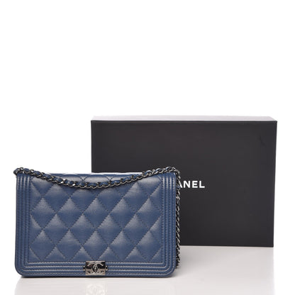 Chanel Caviar Quilted Boy Wallet On Chain WOC Blue 9 of 9