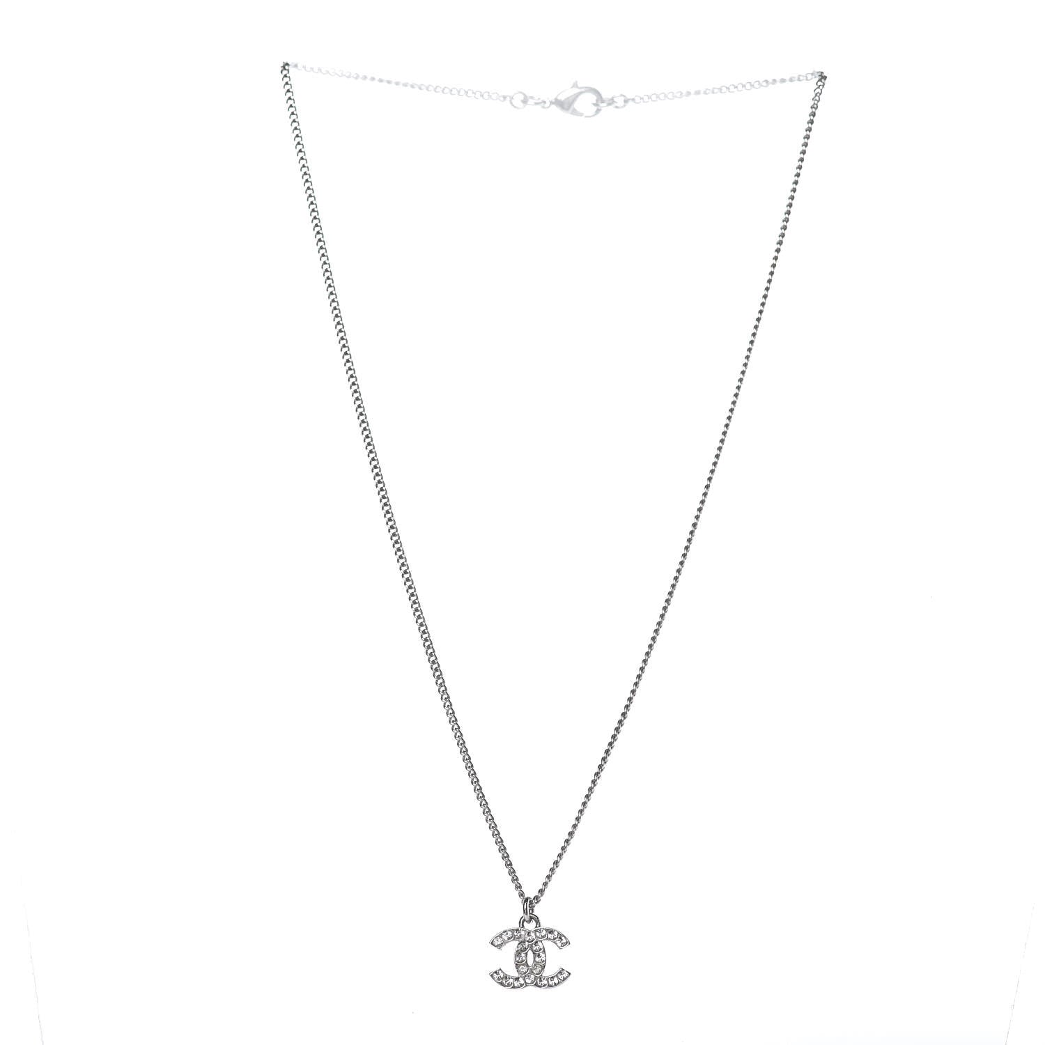 Chanel Crystal Timeless CC Necklace Silver 3 of 5