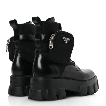 Prada Spazzolato Rois Nylon Metal Triangle Logo Monolith Pouch Pocket 55mm Boots 38 Black 5 of 15