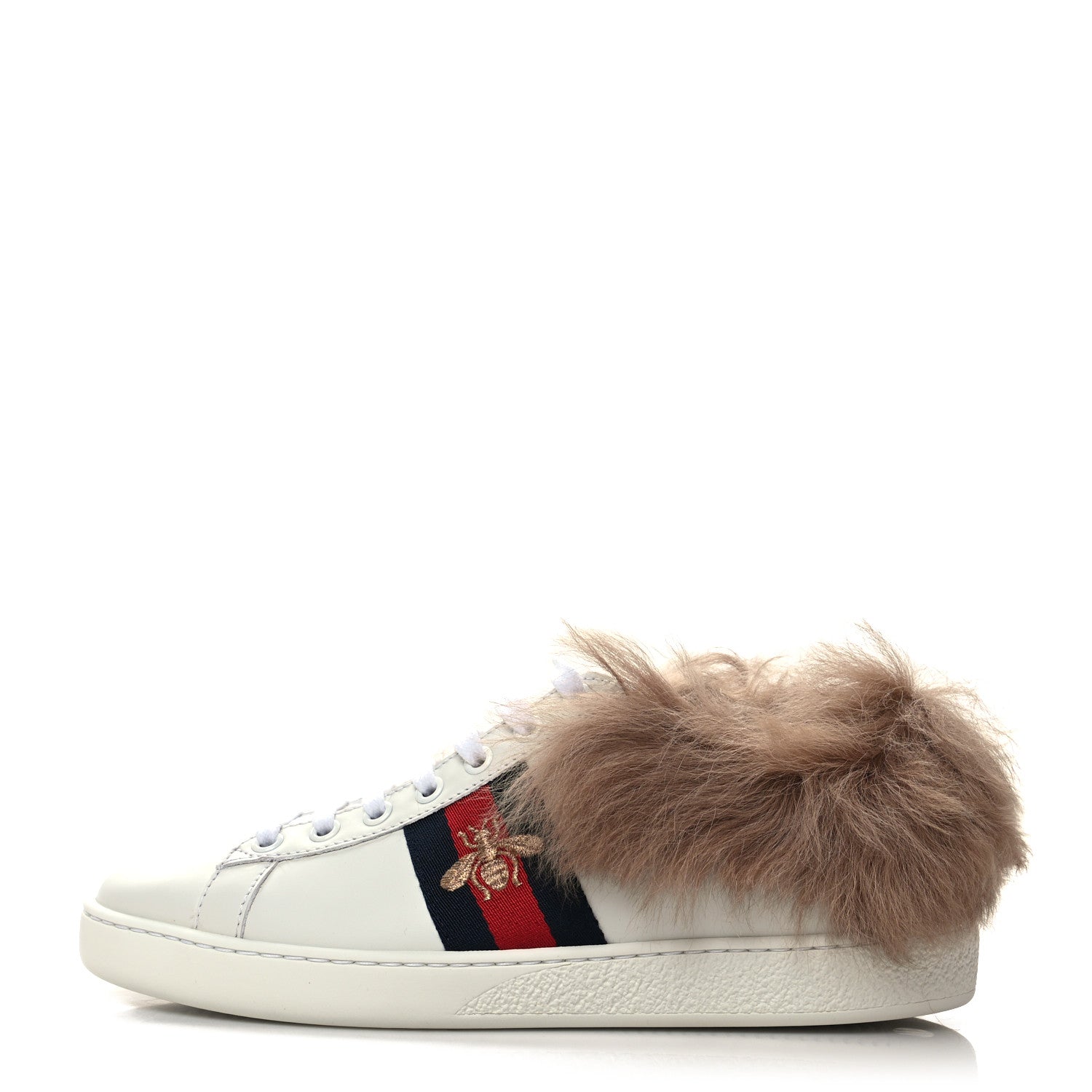 Gucci Calfskin Wool Web Bee Embroidered Womens Ace Sneakers 37.5 White 1 of 6