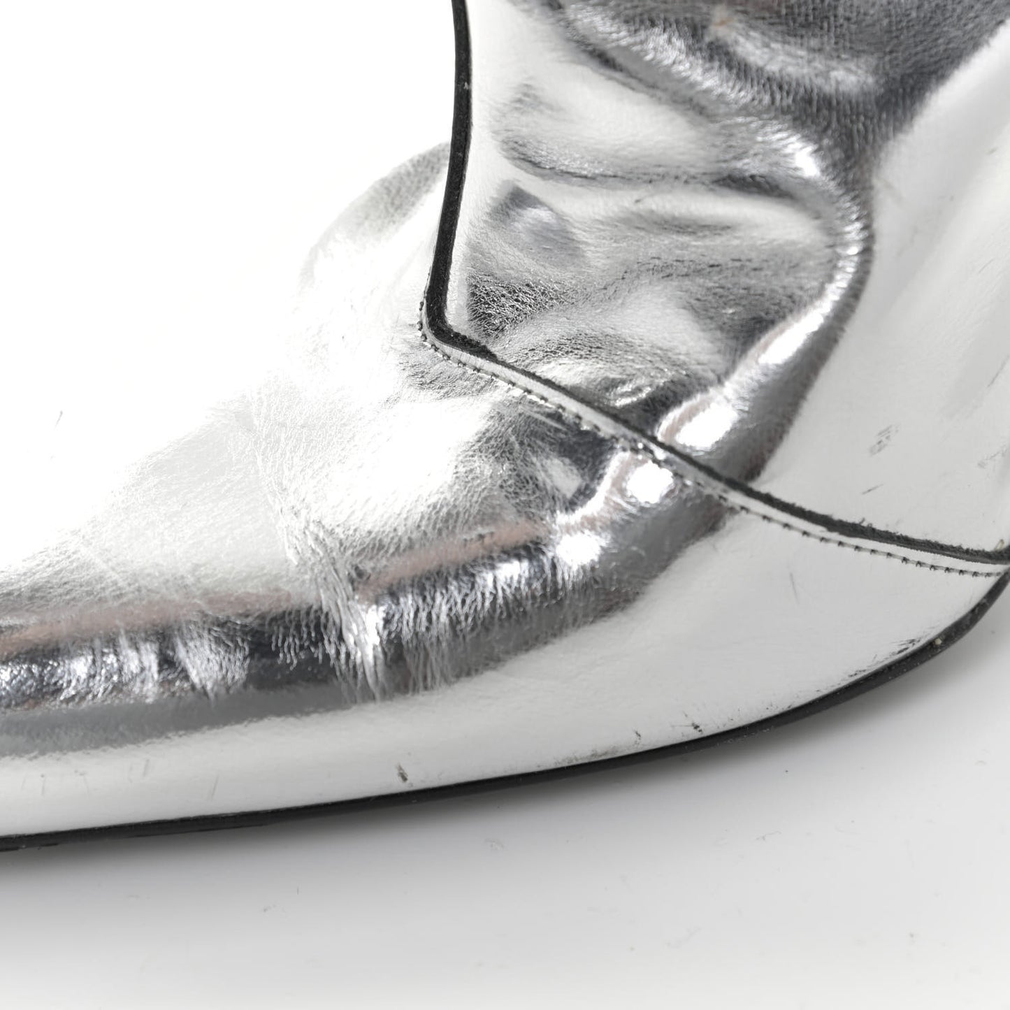 Metallic Calfskin Thigh High Boots 37.5 Silver