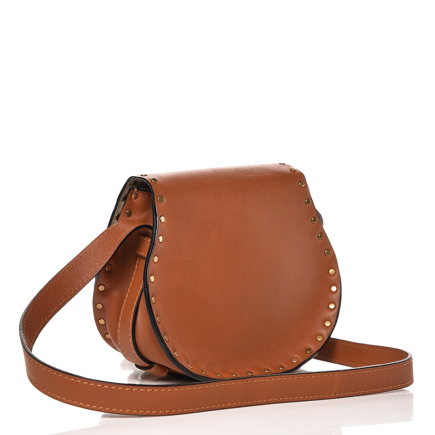 Calfskin Studded Mini Marcie Round Crossbody Bag Caramel