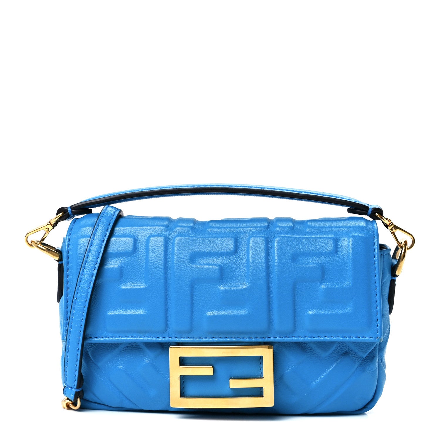Fendi Nappa FF 1974 Embossed Mini Baguette Blue Royal 1 of 12