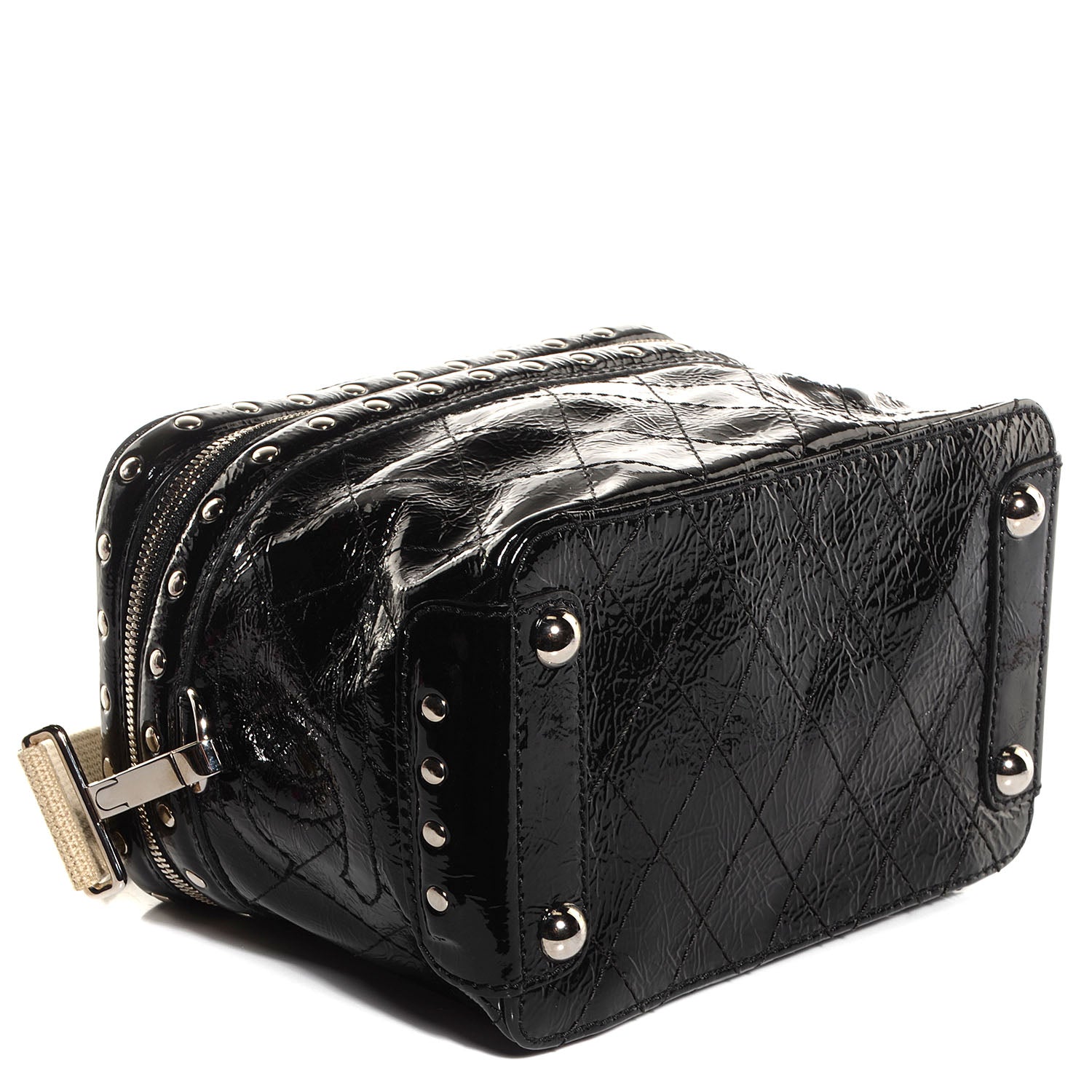 Chanel Distressed Patent Leather Studded Train Case Black 4 of 7