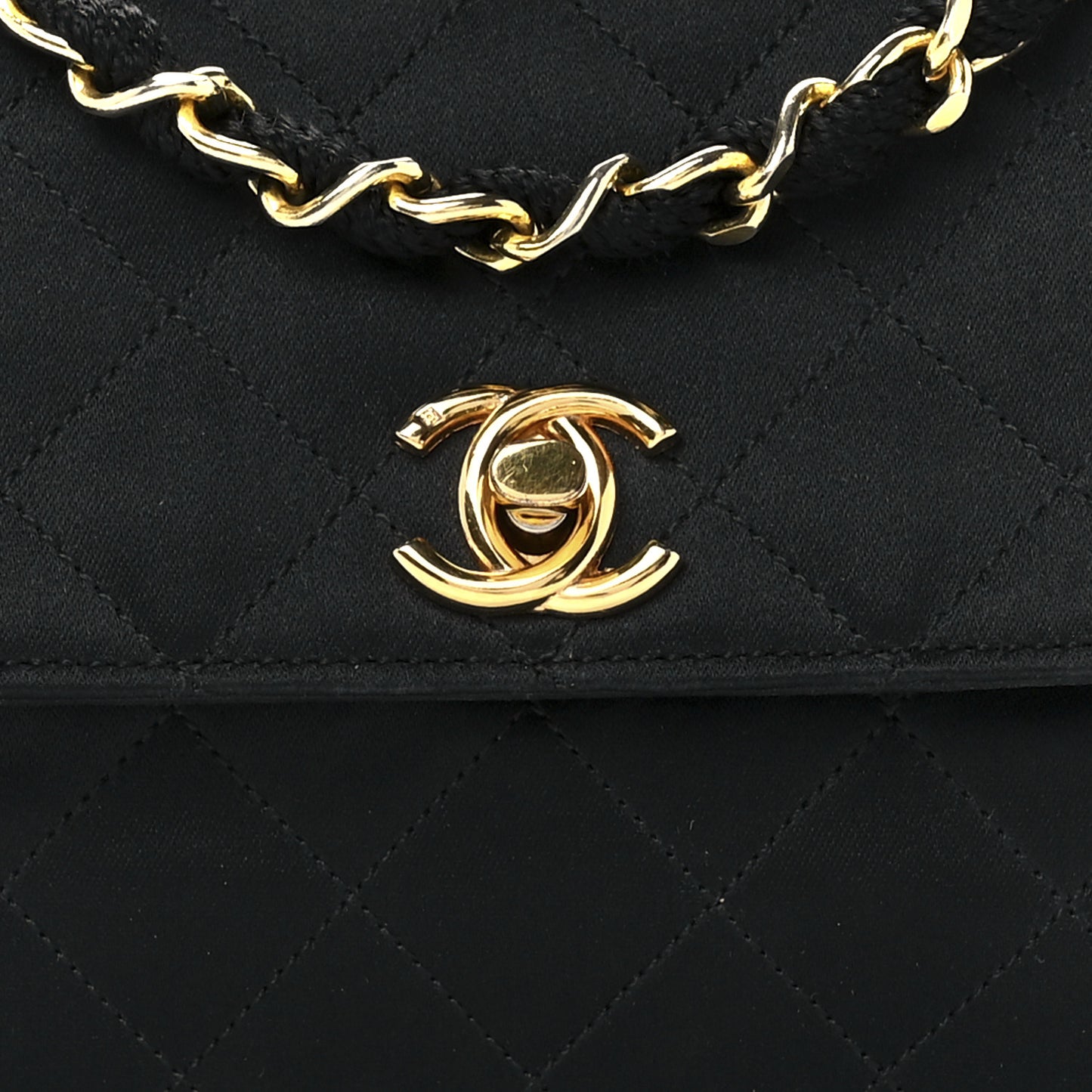 Satin Quilted Flap Black