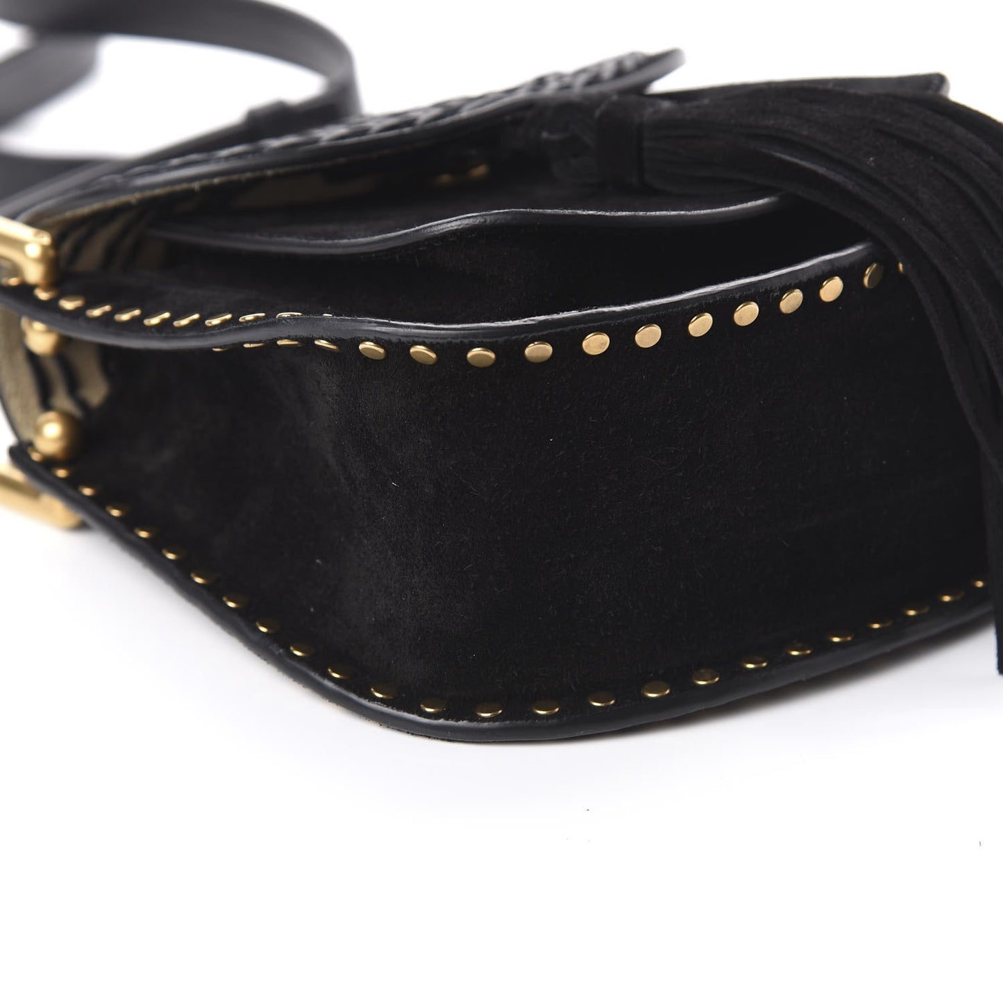 Suede Calfskin Braided Mini Hudson Shoulder Bag Black