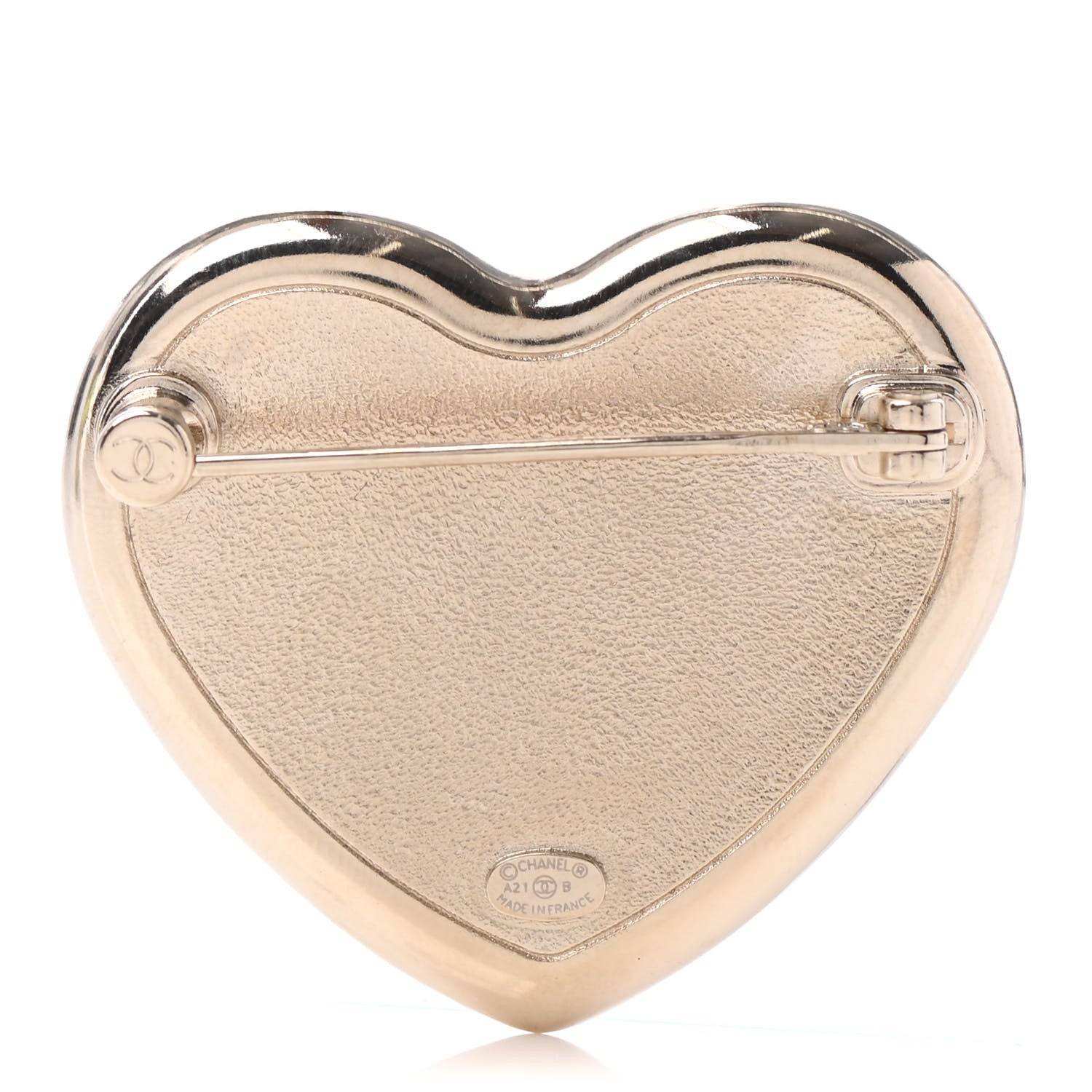 Chanel Resin Crystal CC Heart Brooch Pearly White Gold 3 of 4
