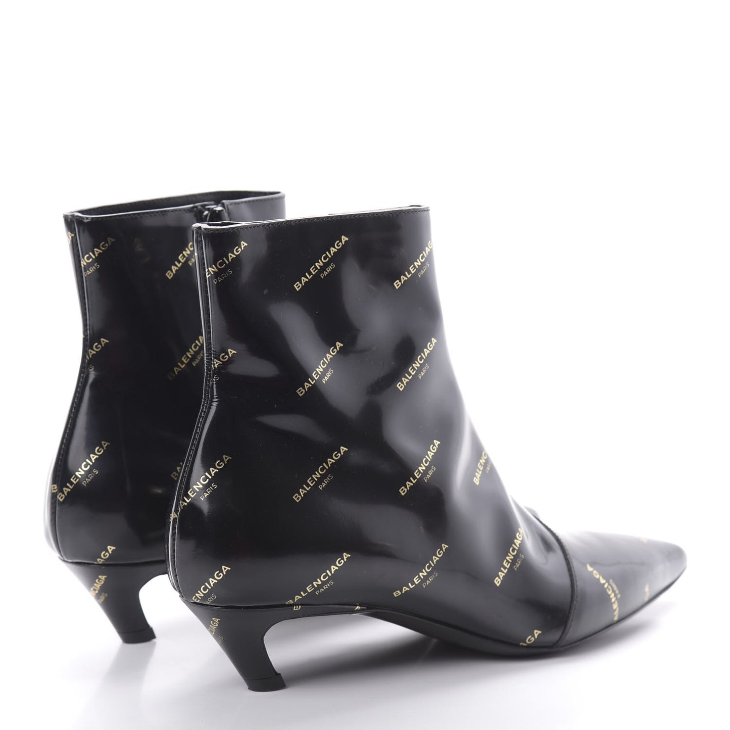 Patent Allover Logo Pointy Toe Ankle Booties 36 Black