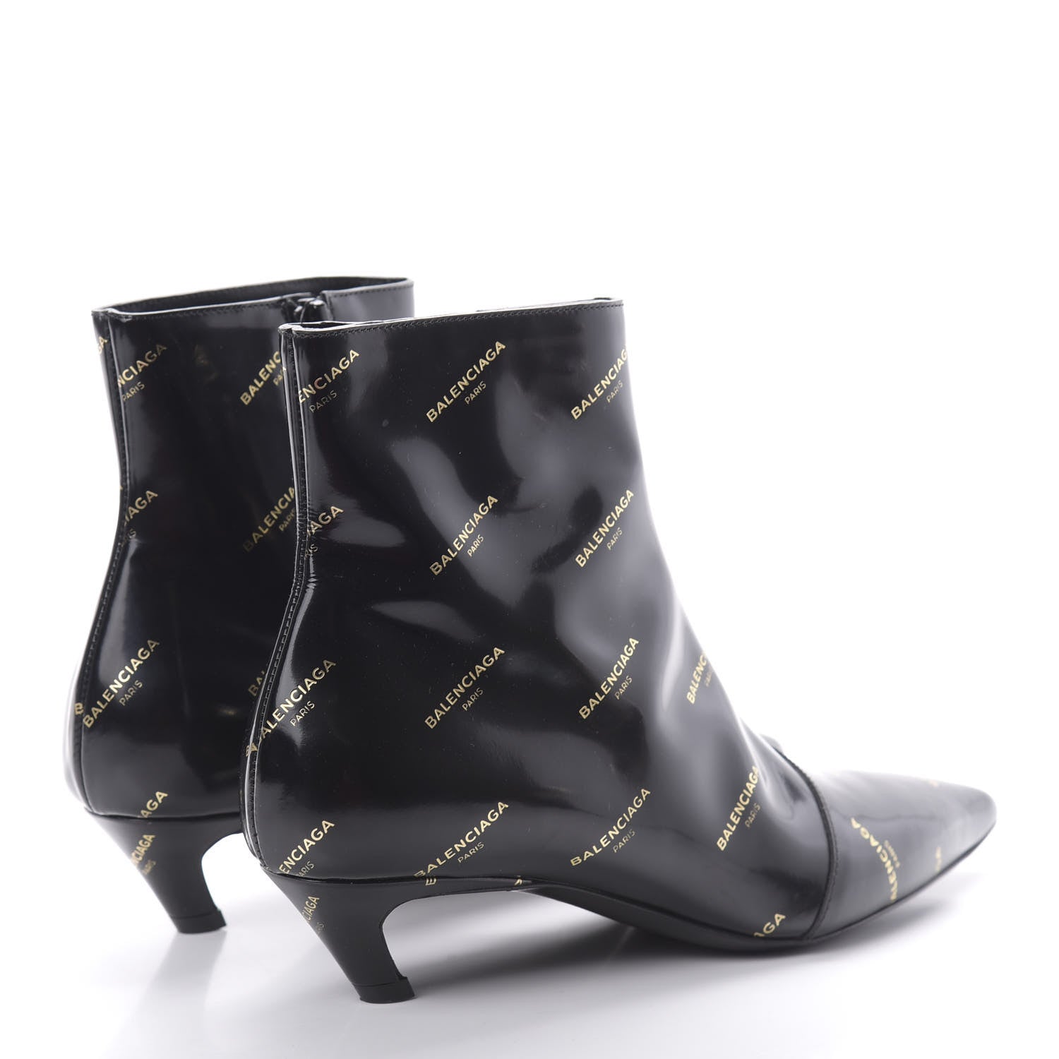 Balenciaga Patent Allover Logo Pointy Toe Ankle Booties 36 Black 4 of 7