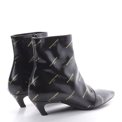 Balenciaga Patent Allover Logo Pointy Toe Ankle Booties 36 Black 4 of 7