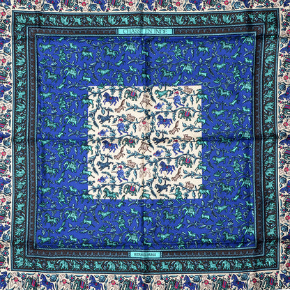 Hermes Silk Chasse En Inde Scarf 90 Gris Bleu dur Craie Aqua 1 of 6