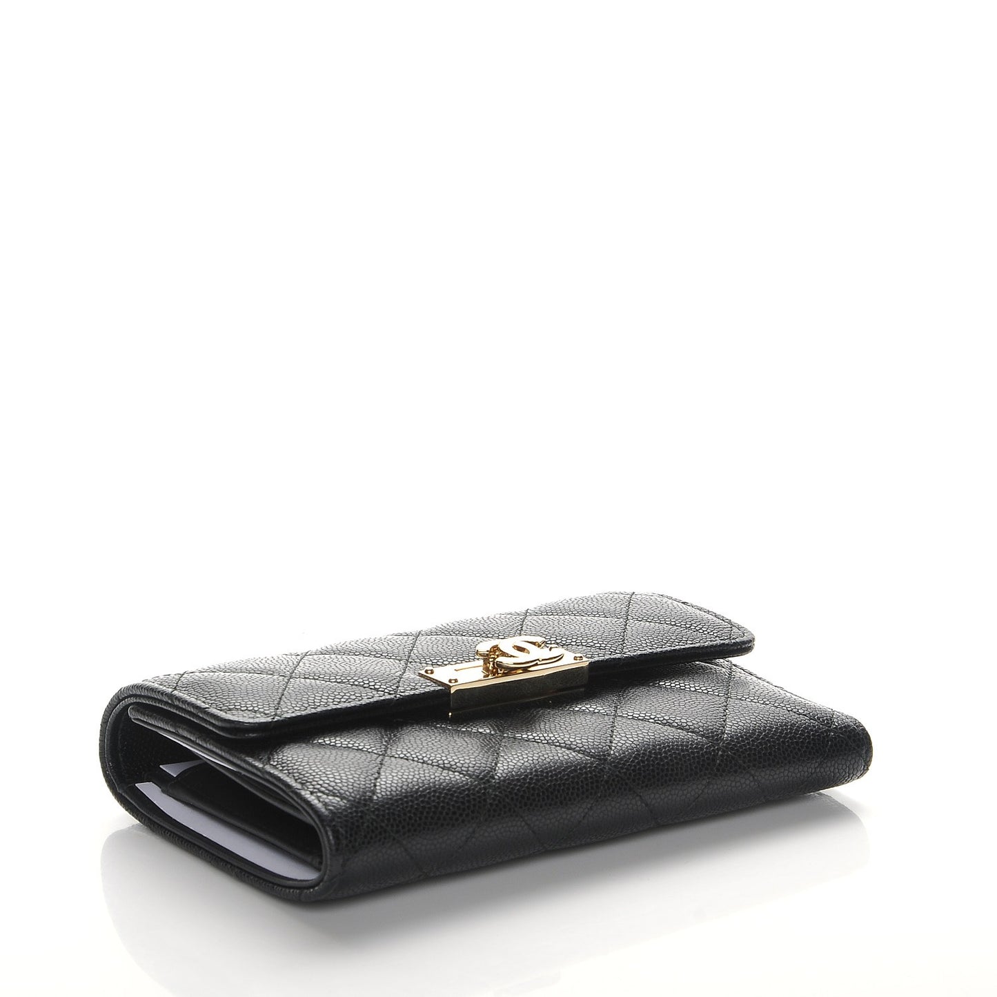 Caviar Quilted Small Golden Class Flap Wallet Black