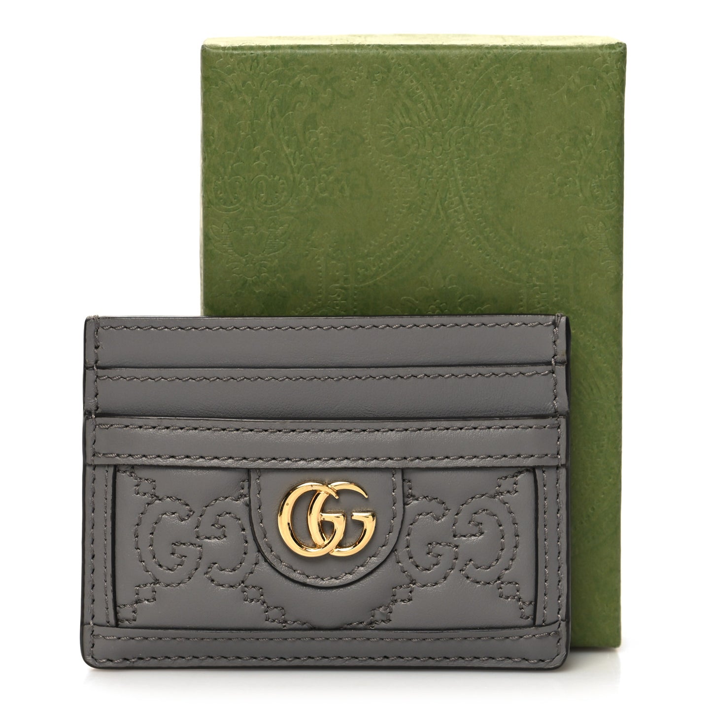 Calfskin GG Matelasse Card Holder Dusty Grey