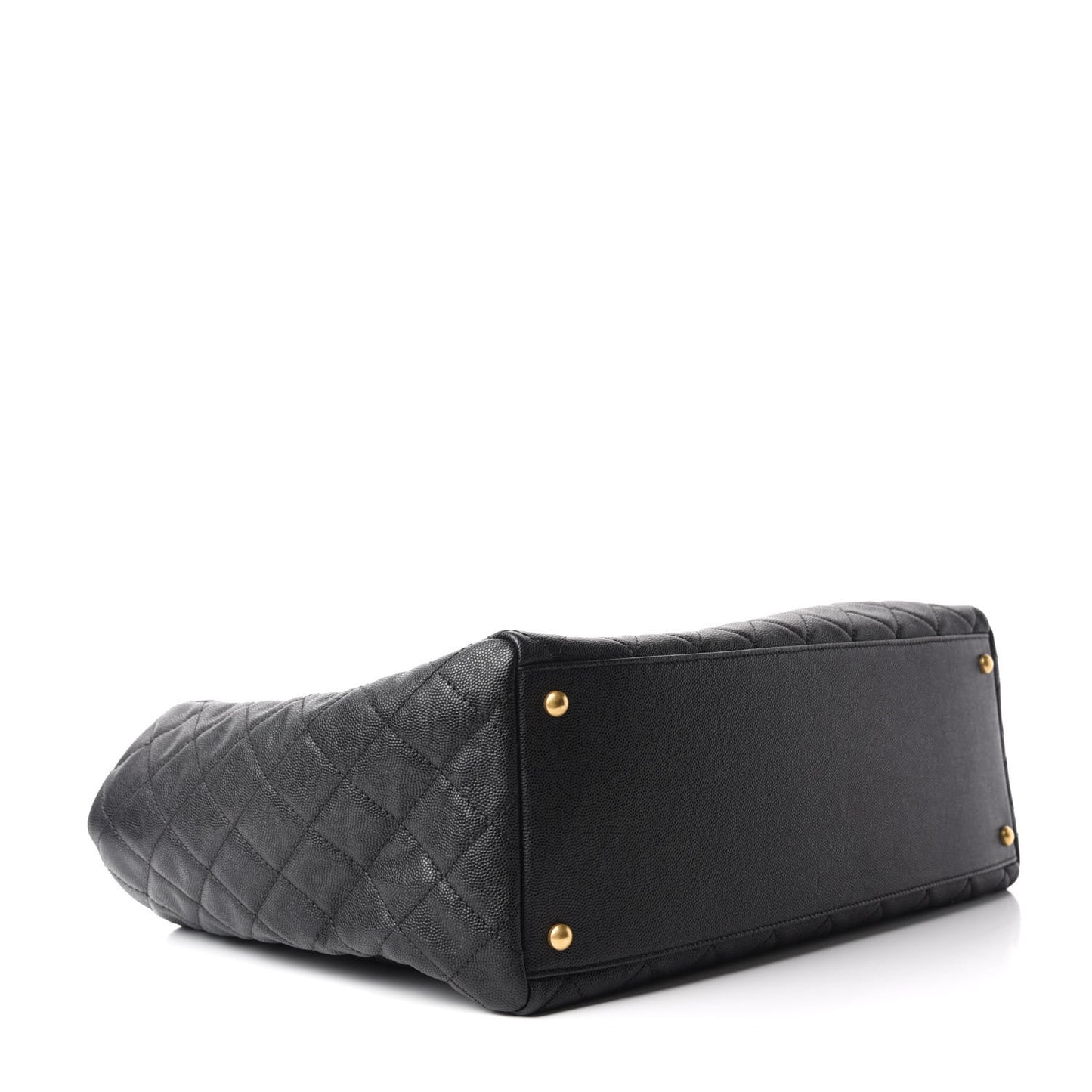 Caviar Quilted Large Coco Handle Shopping Tote Black