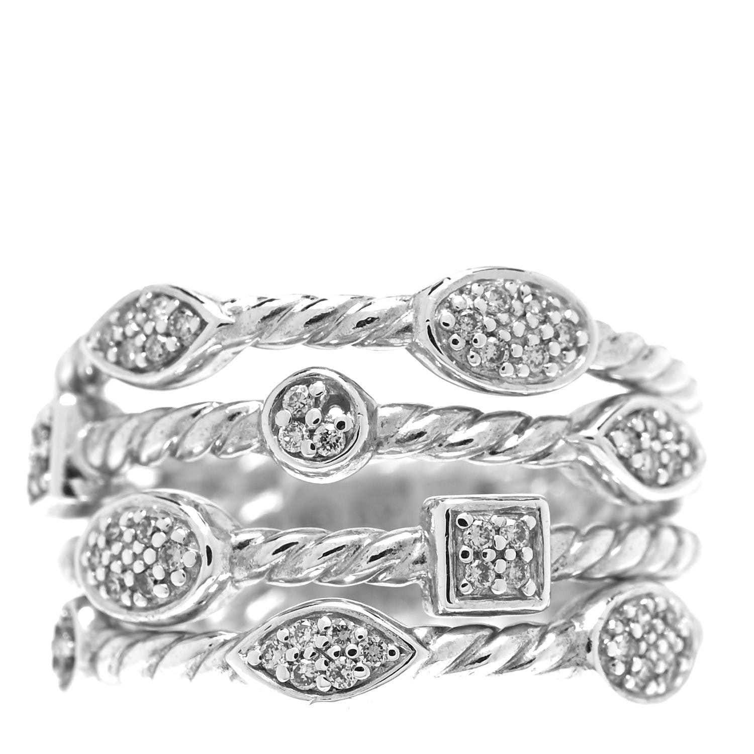 David Yurman Sterling Silver Diamond Confetti 4 Row Ring 54 7 1 of 4