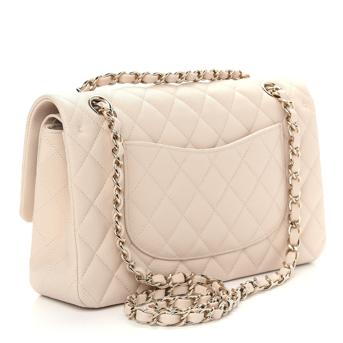 Caviar Quilted Medium Double Flap Light Beige